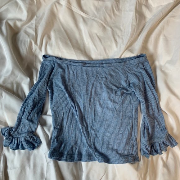Light Blue Off-the-Shoulder Top - Picture 2 of 2